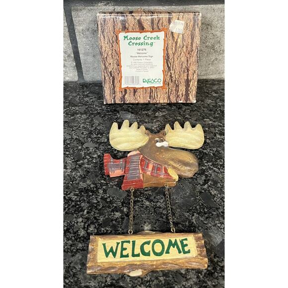 Enesco Moose Creek Crossing “Welcome” 1995 Moose Welcome Sign #161276 - Picture 1 of 6